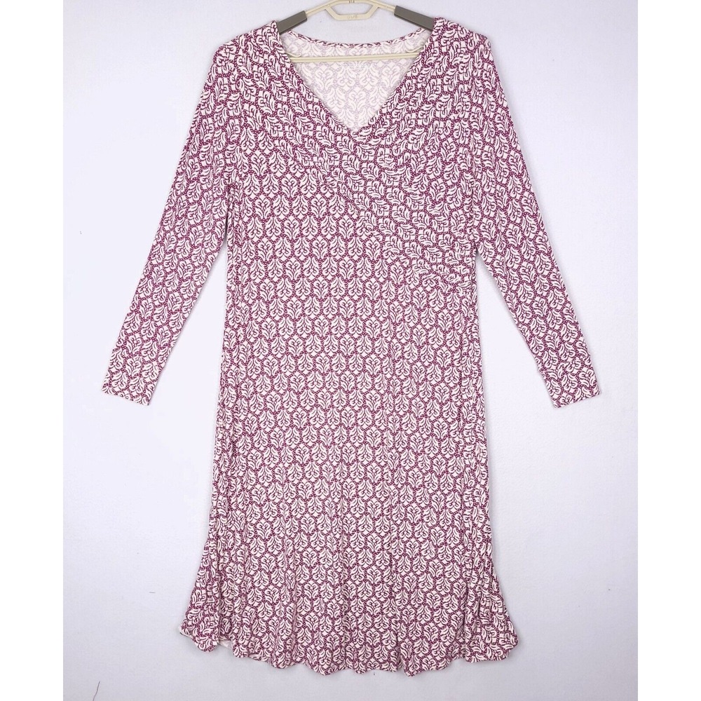 Soft Surroundings Midi Dress Womens PXL Purple Faux Wrap Long Sleeve Geometric